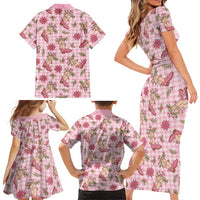 Pink Paniolo Palaka Hawaiian Cowgirl Christmas Family Matching Short Sleeve Bodycon Dress and Hawaiian Shirt - Polynesian Pride