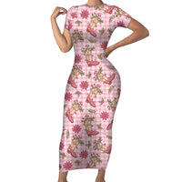 Pink Paniolo Palaka Hawaiian Cowgirl Christmas Family Matching Short Sleeve Bodycon Dress and Hawaiian Shirt - Polynesian Pride