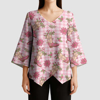 Pink Paniolo Palaka Hawaiian Cowgirl Christmas Kimono Sleeve Blouse LT9 - Polynesian Pride