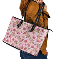 Pink Paniolo Palaka Hawaiian Cowgirl Christmas Leather Tote Bag LT9 - Polynesian Pride