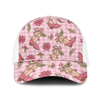 Pink Paniolo Palaka Hawaiian Cowgirl Christmas Mesh Trucker Cap LT9 One Size White Pink - Polynesian Pride