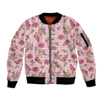 Pink Paniolo Palaka Hawaiian Cowgirl Christmas Sleeve Zip Bomber Jacket LT9 Unisex Pink - Polynesian Pride