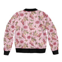 Pink Paniolo Palaka Hawaiian Cowgirl Christmas Sleeve Zip Bomber Jacket LT9 - Polynesian Pride