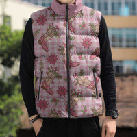 Pink Paniolo Palaka Hawaiian Cowgirl Christmas Sleeveless Puffer Jacket LT9 - Polynesian Pride