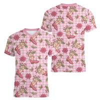 Pink Paniolo Palaka Hawaiian Cowgirl Christmas Women V-Neck T-Shirt - Polynesian Pride