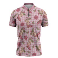 Pink Paniolo Palaka Hawaiian Cowgirl Christmas Zipper Polo Shirt - Polynesian Pride