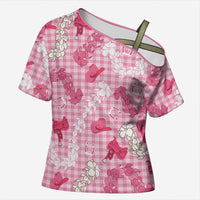 Paniolo Palaka Hawaiian Cowgirl Cross Shoulder Shirt LT9 Female Pink - Polynesian Pride