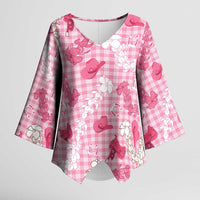 Paniolo Palaka Hawaiian Cowgirl Kimono Sleeve Blouse LT9 Female Pink - Polynesian Pride