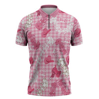 Paniolo Palaka Hawaiian Cowgirl Zipper Polo Shirt LT9 Pink - Polynesian Pride
