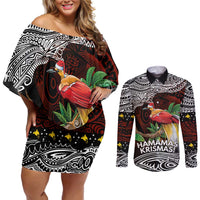 Papua New Guinea Christmas Couples Matching Off Shoulder Short Dress and Long Sleeve Button Shirt - Polynesian Pride