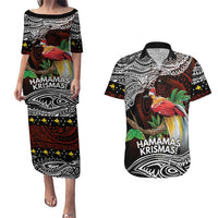 Papua New Guinea Christmas Couples Matching Puletasi and Hawaiian Shirt LT9 Black - Polynesian Pride