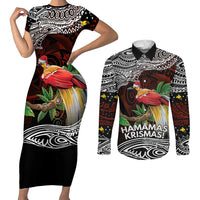 Papua New Guinea Christmas Couples Matching Short Sleeve Bodycon Dress and Long Sleeve Button Shirt LT9 Black - Polynesian Pride