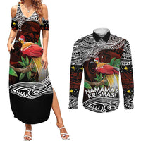 Papua New Guinea Christmas Couples Matching Summer Maxi Dress and Long Sleeve Button Shirt LT9 Black - Polynesian Pride