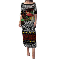 Papua New Guinea Christmas Family Matching Puletasi and Hawaiian Shirt LT9 Mom's Dress Black - Polynesian Pride