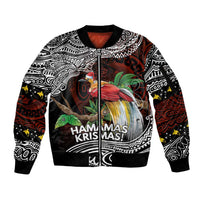 Papua New Guinea Christmas Sleeve Zip Bomber Jacket LT9 Unisex Black - Polynesian Pride
