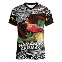 Papua New Guinea Christmas Women V-Neck T-Shirt LT9 Female Black - Polynesian Pride