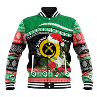 Vanuatu Pig's Tusk Meri Krismas! Baseball Jacket Vanuatuan Sand Drawing Pattern LT9 Unisex Green - Polynesian Pride