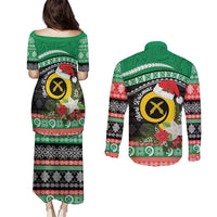 Vanuatu Pig's Tusk Meri Krismas! Couples Matching Puletasi and Long Sleeve Button Shirt Vanuatuan Sand Drawing Pattern LT9 - Polynesian Pride