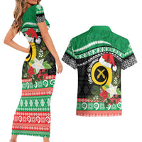 Vanuatu Pig's Tusk Meri Krismas! Couples Matching Short Sleeve Bodycon Dress and Hawaiian Shirt Vanuatuan Sand Drawing Pattern - Polynesian Pride