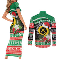 Vanuatu Pig's Tusk Meri Krismas! Couples Matching Short Sleeve Bodycon Dress and Long Sleeve Button Shirt Vanuatuan Sand Drawing Pattern LT9 - Polynesian Pride