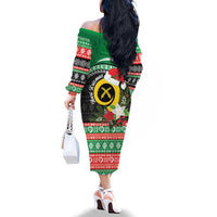 Vanuatu Pig's Tusk Meri Krismas! Family Matching Off The Shoulder Long Sleeve Dress and Hawaiian Shirt Vanuatuan Sand Drawing Pattern - Polynesian Pride