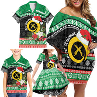 Vanuatu Pig's Tusk Meri Krismas! Family Matching Off Shoulder Short Dress and Hawaiian Shirt Vanuatuan Sand Drawing Pattern - Polynesian Pride