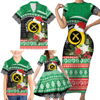 Vanuatu Pig's Tusk Meri Krismas! Family Matching Short Sleeve Bodycon Dress and Hawaiian Shirt Vanuatuan Sand Drawing Pattern - Polynesian Pride