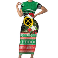 Vanuatu Pig's Tusk Meri Krismas! Family Matching Short Sleeve Bodycon Dress and Hawaiian Shirt Vanuatuan Sand Drawing Pattern - Polynesian Pride
