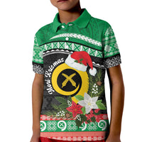 Vanuatu Pig's Tusk Meri Krismas! Kid Polo Shirt Vanuatuan Sand Drawing Pattern LT9 Kid Green - Polynesian Pride