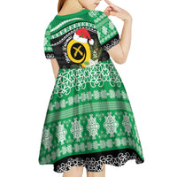 Vanuatu Pig's Tusk Meri Krismas! Kid Short Sleeve Dress Vanuatuan Sand Drawing Pattern LT9 - Polynesian Pride