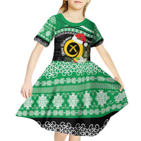 Vanuatu Pig's Tusk Meri Krismas! Kid Short Sleeve Dress Vanuatuan Sand Drawing Pattern LT9 - Polynesian Pride
