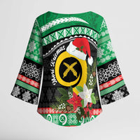 Vanuatu Pig's Tusk Meri Krismas! Kimono Sleeve Blouse Vanuatuan Sand Drawing Pattern - Polynesian Pride