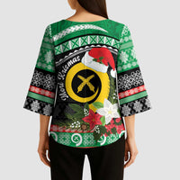 Vanuatu Pig's Tusk Meri Krismas! Kimono Sleeve Blouse Vanuatuan Sand Drawing Pattern - Polynesian Pride