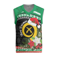 Vanuatu Pig's Tusk Meri Krismas! Christmas Knitted V-Neck Vest Vanuatuan Sand Drawing Pattern LT9 Green - Polynesian Pride