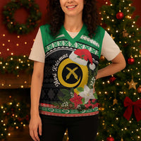 Vanuatu Pig's Tusk Meri Krismas! Christmas Knitted V-Neck Vest Vanuatuan Sand Drawing Pattern LT9 - Polynesian Pride