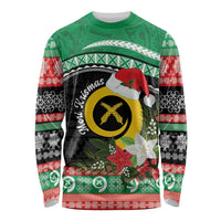 Vanuatu Pig's Tusk Meri Krismas! Long Sleeve Shirt Vanuatuan Sand Drawing Pattern LT9 Unisex Green - Polynesian Pride
