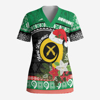 Vanuatu Pig's Tusk Meri Krismas! Scrub Top Vanuatuan Sand Drawing Pattern - Polynesian Pride