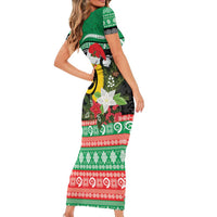 Vanuatu Pig's Tusk Meri Krismas! Short Sleeve Bodycon Dress Vanuatuan Sand Drawing Pattern - Polynesian Pride
