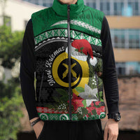 Vanuatu Pig's Tusk Meri Krismas! Sleeveless Puffer Jacket Vanuatuan Sand Drawing Pattern - Polynesian Pride