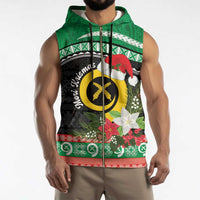 Vanuatu Pig's Tusk Meri Krismas! Sleeveless Zip Hoodie Vanuatuan Sand Drawing Pattern - Polynesian Pride
