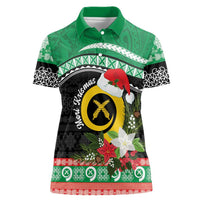 Vanuatu Pig's Tusk Meri Krismas! Women Polo Shirt Vanuatuan Sand Drawing Pattern LT9 Female Green - Polynesian Pride
