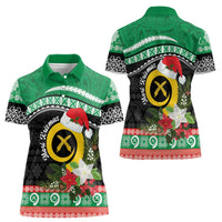 Vanuatu Pig's Tusk Meri Krismas! Women Polo Shirt Vanuatuan Sand Drawing Pattern LT9 - Polynesian Pride
