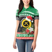 Vanuatu Pig's Tusk Meri Krismas! Women Polo Shirt Vanuatuan Sand Drawing Pattern LT9 - Polynesian Pride