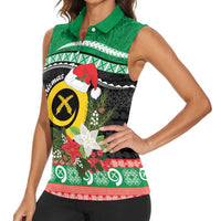 Vanuatu Pig's Tusk Meri Krismas! Women Sleeveless Polo Shirt Vanuatuan Sand Drawing Pattern - Polynesian Pride