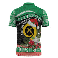 Vanuatu Pig's Tusk Meri Krismas! Zipper Polo Shirt Vanuatuan Sand Drawing Pattern - Polynesian Pride