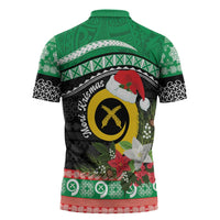 Vanuatu Pig's Tusk Meri Krismas! Zipper Polo Shirt Vanuatuan Sand Drawing Pattern LT9 - Polynesian Pride