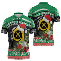 Vanuatu Pig's Tusk Meri Krismas! Zipper Polo Shirt Vanuatuan Sand Drawing Pattern LT9 - Polynesian Pride