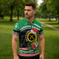 Vanuatu Pig's Tusk Meri Krismas! Zipper Polo Shirt Vanuatuan Sand Drawing Pattern LT9 - Polynesian Pride