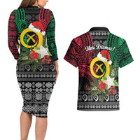 Vanuatu Pig's Tusk Meri Krismas! Couples Matching Long Sleeve Bodycon Dress and Hawaiian Shirt Vanuatuan Ancient Art Spirit - Polynesian Pride