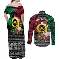 Vanuatu Pig's Tusk Meri Krismas! Couples Matching Off Shoulder Maxi Dress and Long Sleeve Button Shirt Vanuatuan Ancient Art Spirit - Polynesian Pride